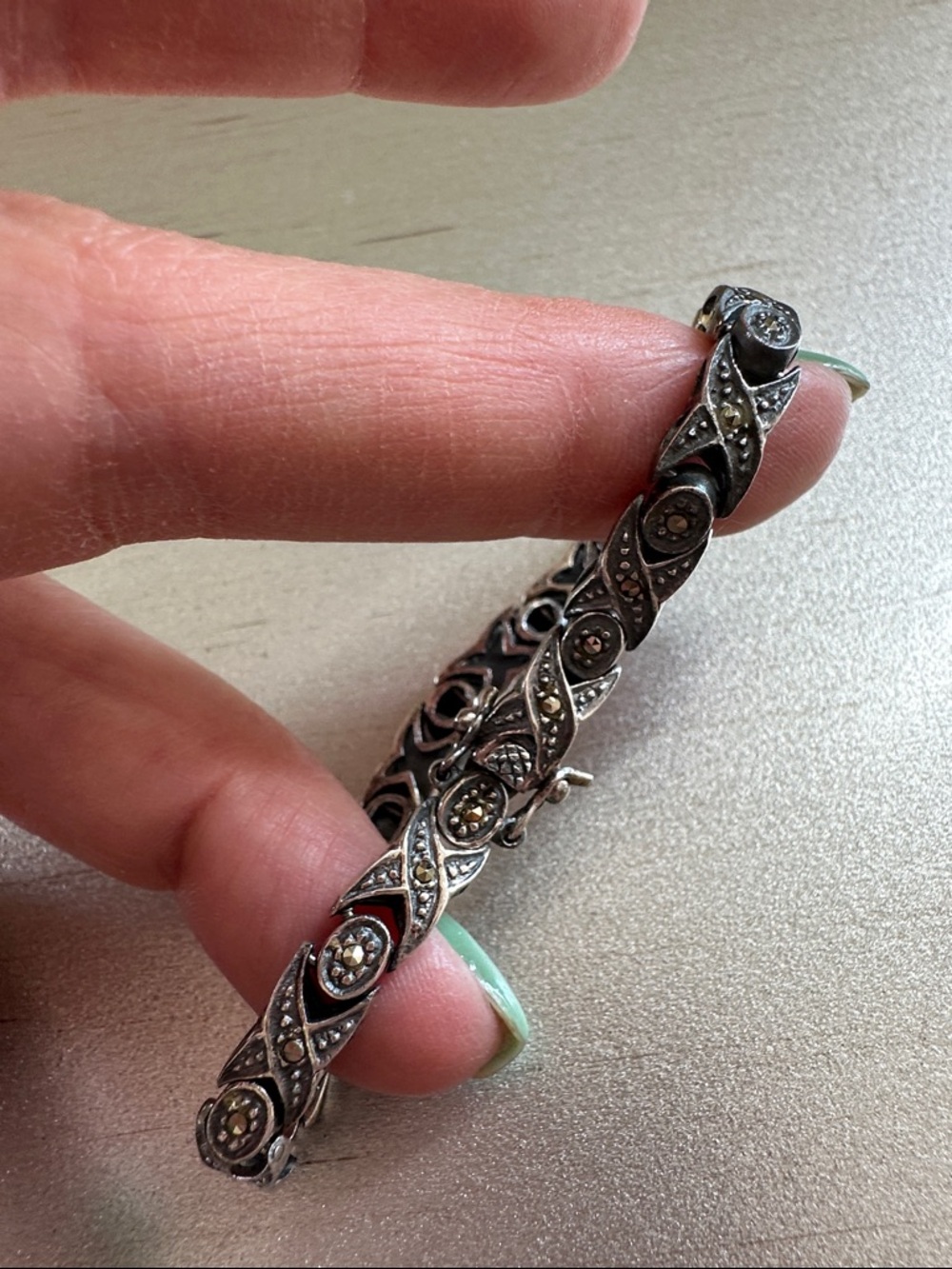 Sterling Silver Marcasite Linked Bracelet in Silver